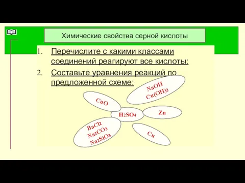 Химические свойства серной кислоты Перечислите с какими классами соединений реагируют