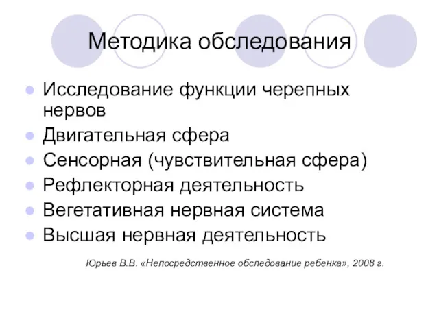 Методика обследования Исследование функции черепных нервов Двигательная сфера Сенсорная (чувствительная