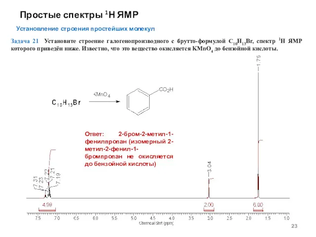 Простые спектры 1Н ЯМР Установление строения простейших молекул Задача 21