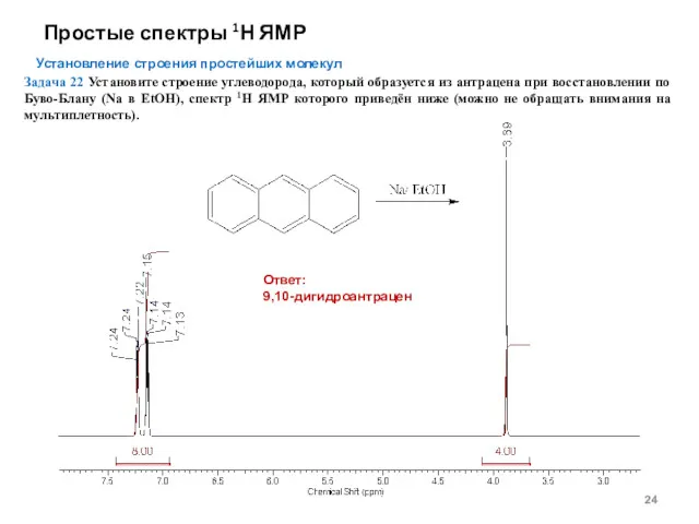Простые спектры 1Н ЯМР Установление строения простейших молекул Задача 22