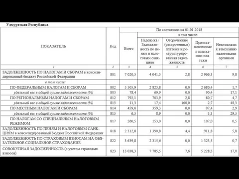 Раздел 8. Задолженность по налогам и сборам, пеням и налоговым санкциям в бюджетную систему РФ