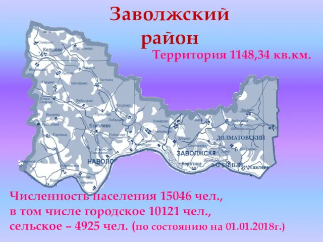 Заволжский район Территория 1148,34 кв.км. Численность населения 15046 чел., в