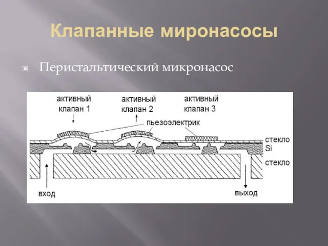 Клапанные миронасосы Перистальтический микронасос