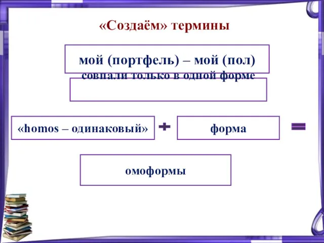 мой (портфель) – мой (пол) «Создаём» термины совпали только в