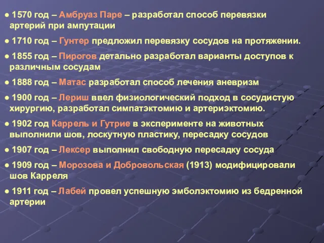 1570 год – Амбруаз Паре – разработал способ перевязки артерий