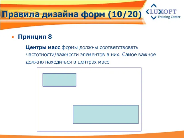 Правила дизайна форм (10/20) Принцип 8 Центры масс формы должны