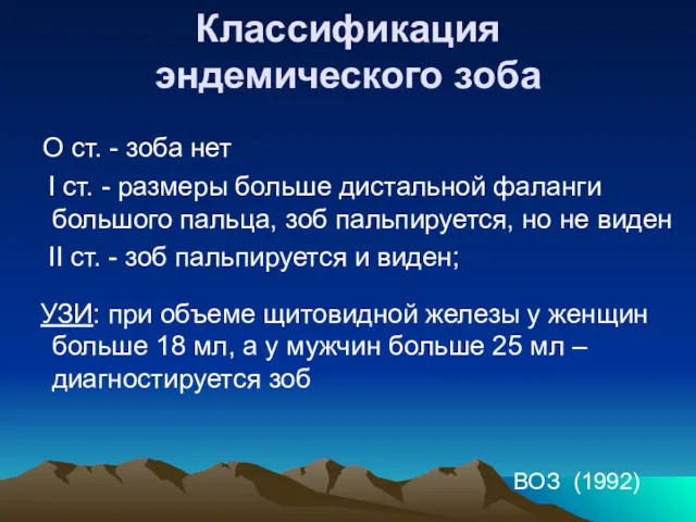 Классификация эндемического зоба О ст. - зоба нет I ст.