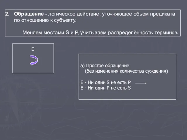 Обращение - логическое действие, уточняющее объем предиката по отношению к