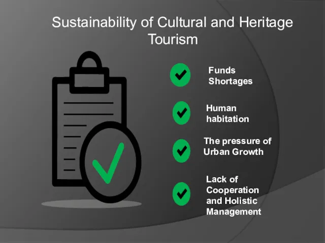 Sustainability of Cultural and Heritage Tourism Funds Shortages Human habitation