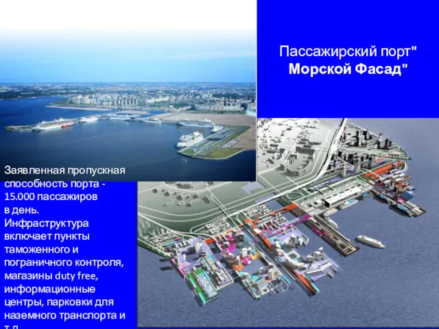 Пассажирский порт"Морской Фасад" Заявленная пропускная способность порта - 15.000 пассажиров