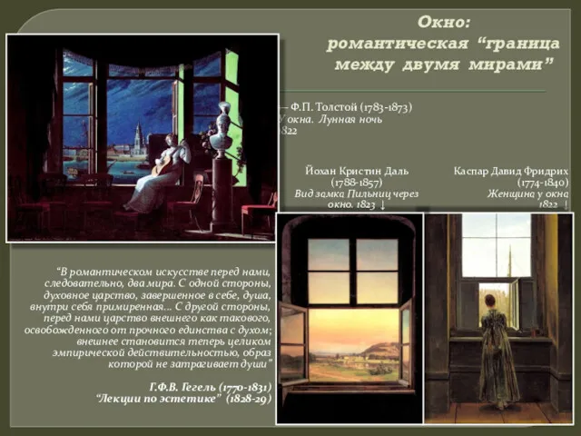 Окно: романтическая “граница между двумя мирами” ← Ф.П. Толстой (1783-1873)