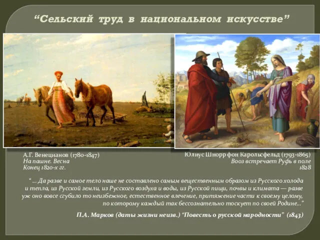 “Сельский труд в национальном искусстве” А.Г. Венецианов (1780-1847) На пашне.