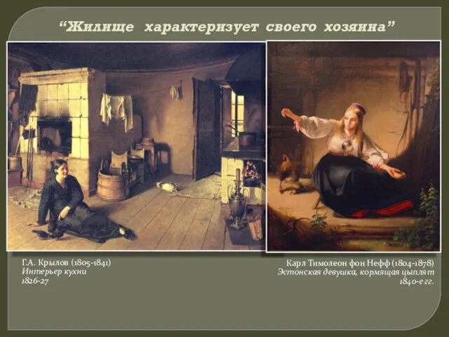 “Жилище характеризует своего хозяина” Г.А. Крылов (1805-1841) Интерьер кухни 1826-27