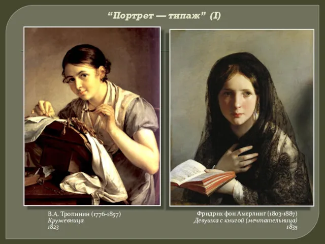 “Портрет — типаж” (I) В.А. Тропинин (1776-1857) Кружевница 1823 Фридрих