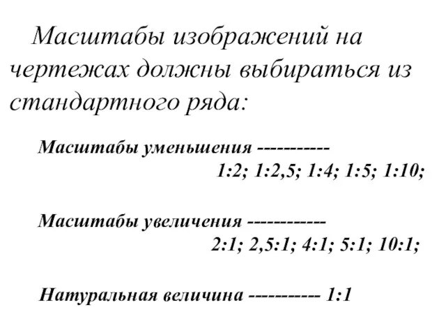 Масштабы изображений на чертежах должны выбираться из стандартного ряда: Масштабы