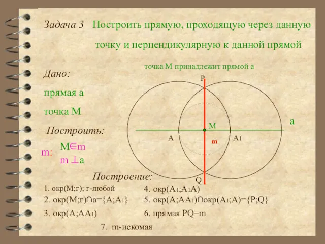 Задача 3 Построить прямую, проходящую через данную точку и перпендикулярную