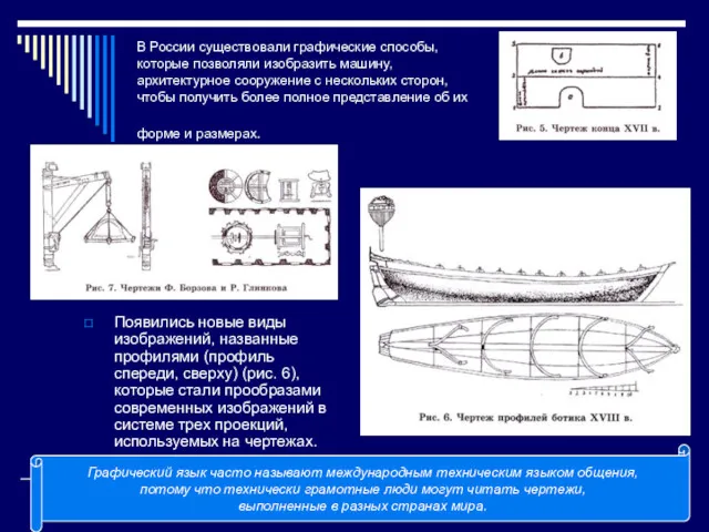 В России существовали графические способы, которые позволяли изобразить машину, архитектурное