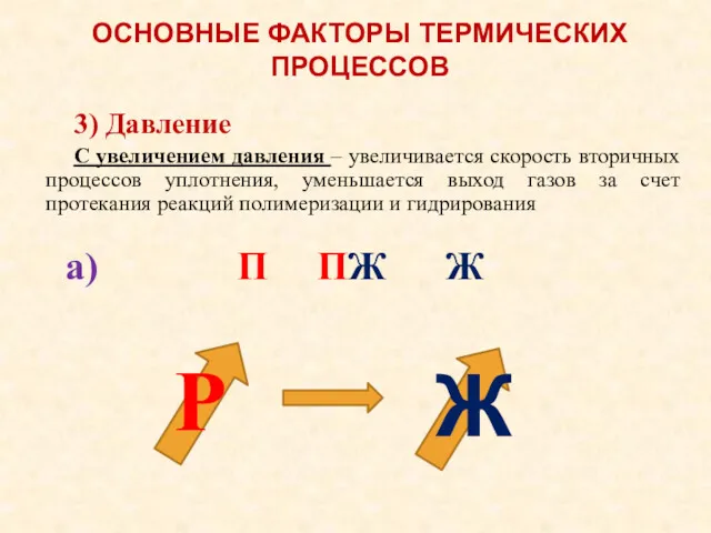 3) Давление С увеличением давления – увеличивается скорость вторичных процессов