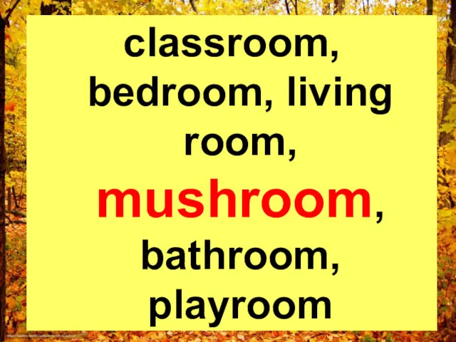 classroom, bedroom, living room, mushroom, bathroom, playroom