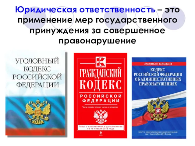 Юридическая ответственность – это применение мер государственного принуждения за совершенное правонарушение