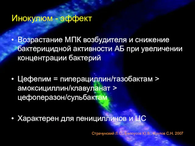 Инокулюм - эффект Возрастание МПК возбудителя и снижение бактерицидной активности