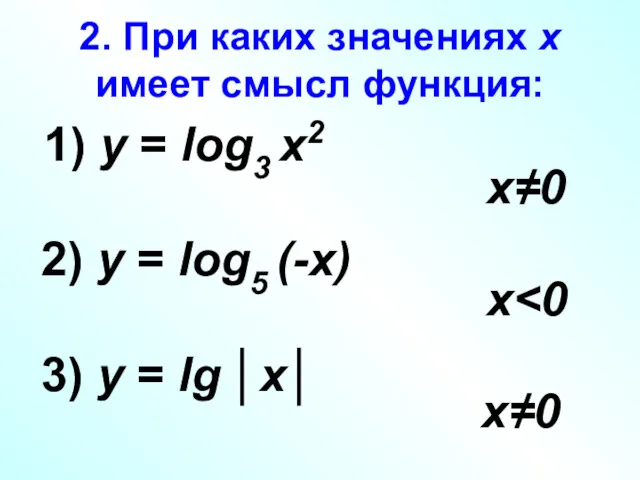 2. При каких значениях х имеет смысл функция: 1) у