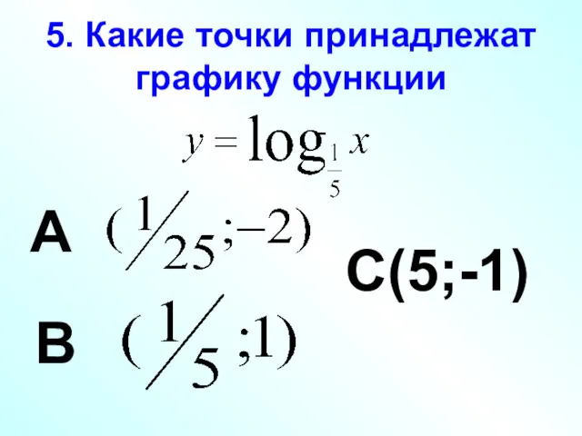 5. Какие точки принадлежат графику функции А В С(5;-1)