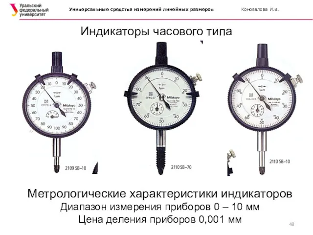 Индикаторы часового типа Универсальные средства измерений линейных размеров Коновалова И.В.