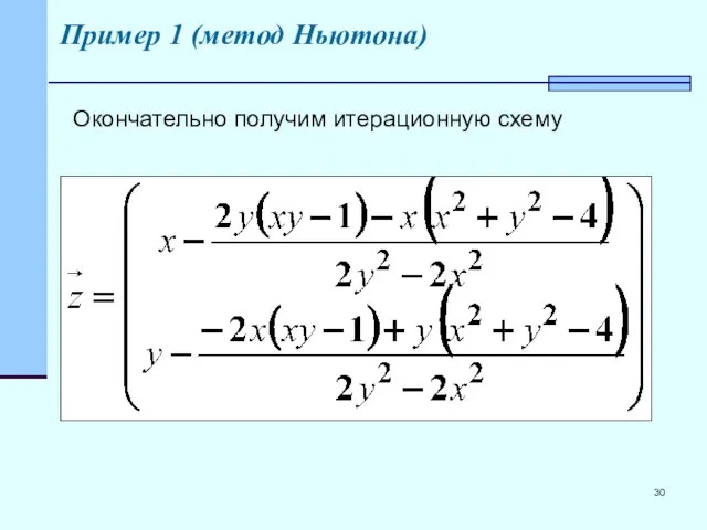 Пример 1 (метод Ньютона) Окончательно получим итерационную схему