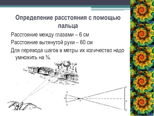 Определение расстояния с помощью пальца Расстояние между глазами – 6