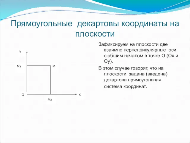 Прямоугольные декартовы координаты на плоскости Зафиксируем на плоскости две взаимно