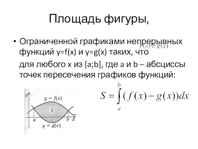 Площадь фигуры, Ограниченной графиками непрерывных функций y=f(x) и y=g(x) таких,