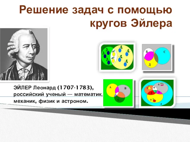 Решение задач с помощью кругов Эйлера ЭЙЛЕР Леонард (1707-1783), российский
