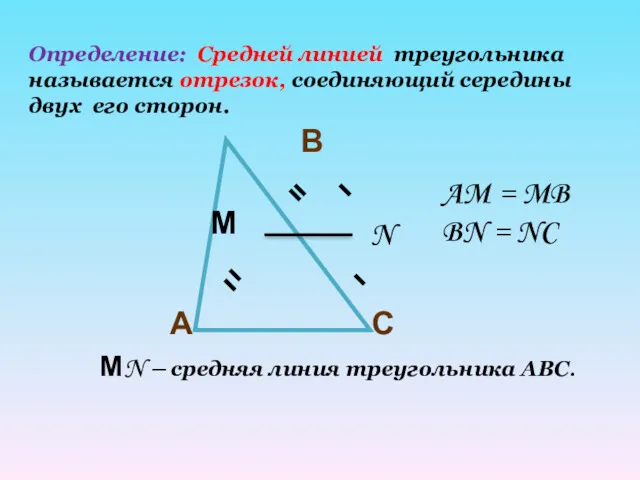 С В А М N МN – средняя линия треугольника