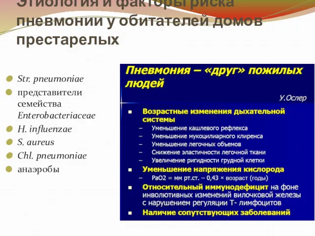 Этиология и факторы риска пневмонии у обитателей домов престарелых Str.