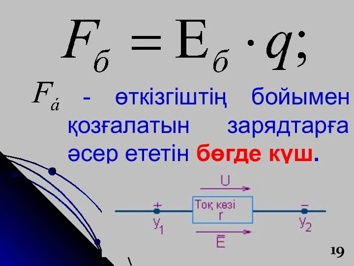 - өткізгіштің бойымен қозғалатын зарядтарға әсер ететін бөгде күш.