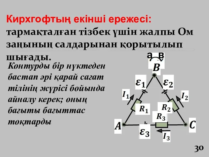 Кирхгофтың екінші ережесі: тармақталған тізбек үшін жалпы Ом заңының салдарынан