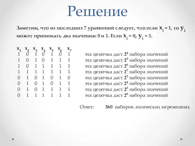 Решение Заметим, что из последних 7 уравнений следует, что если