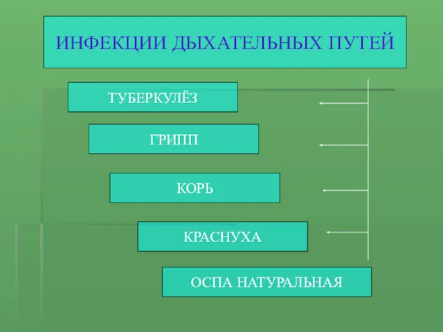 ИНФЕКЦИИ ДЫХАТЕЛЬНЫХ ПУТЕЙ ТУБЕРКУЛЁЗ ГРИПП КОРЬ КРАСНУХА ОСПА НАТУРАЛЬНАЯ