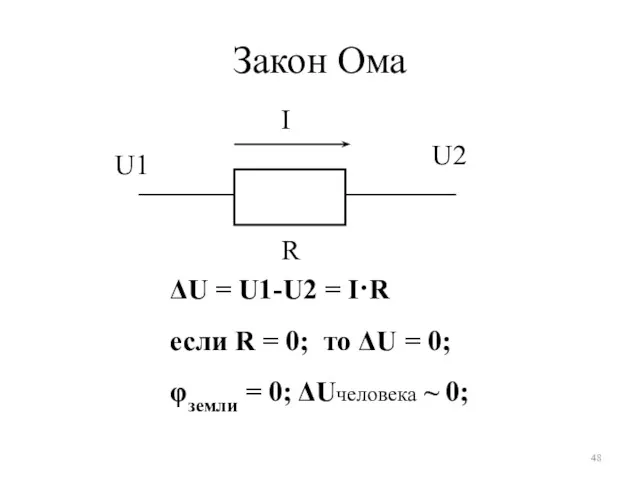 Закон Ома ΔU = U1-U2 = I·R если R =