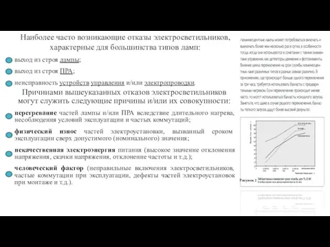 Наиболее часто возникающие отказы электросветильников, характерные для большинства типов ламп: