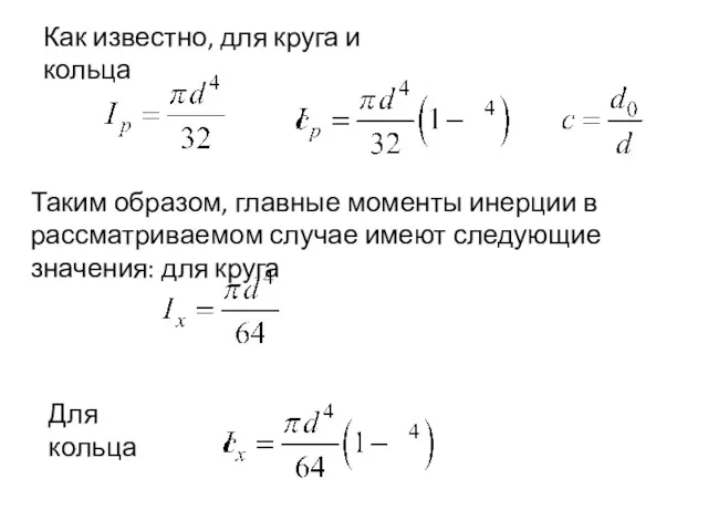 Как известно, для круга и кольца Таким образом, главные моменты