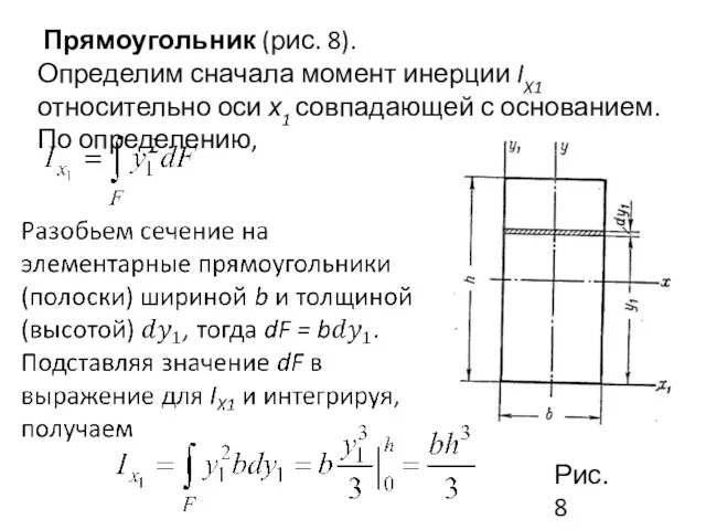 Прямоугольник (рис. 8). Определим сначала момент инерции IX1 относительно оси