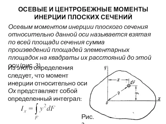 ОСЕВЫЕ И ЦЕНТРОБЕЖНЫЕ МОМЕНТЫ ИНЕРЦИИ ПЛОСКИХ СЕЧЕНИЙ Осевым моментом инерции