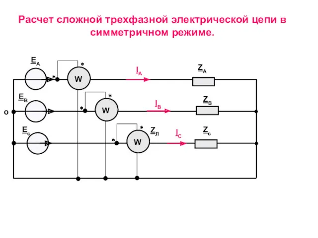 o Расчет сложной трехфазной электрической цепи в симметричном режиме.