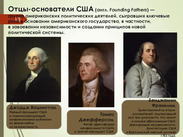 Отцы-основатели США (англ. Founding Fathers) — группа американских политических деятелей, сыгравших ключевые роли
