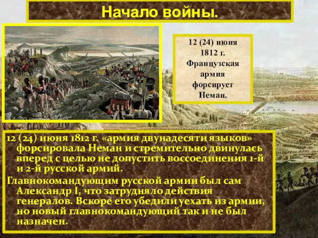 12 (24) июня 1812 г. «армия двунадесяти языков» форсировала Неман