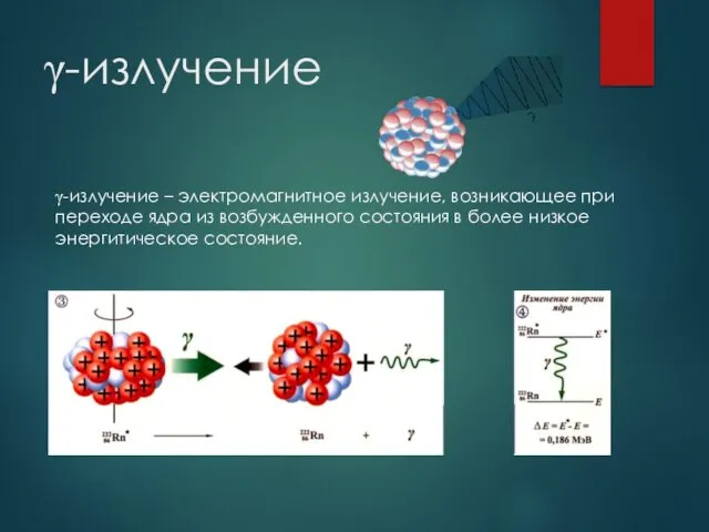 γ-излучение γ-излучение – электромагнитное излучение, возникающее при переходе ядра из