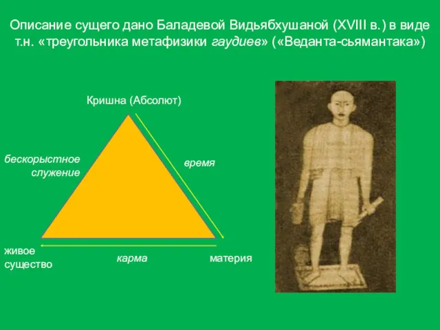 Описание сущего дано Баладевой Видьябхушаной (XVIII в.) в виде т.н.