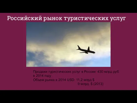 Российский рынок туристических услуг Продажи туристических услуг в России: 430